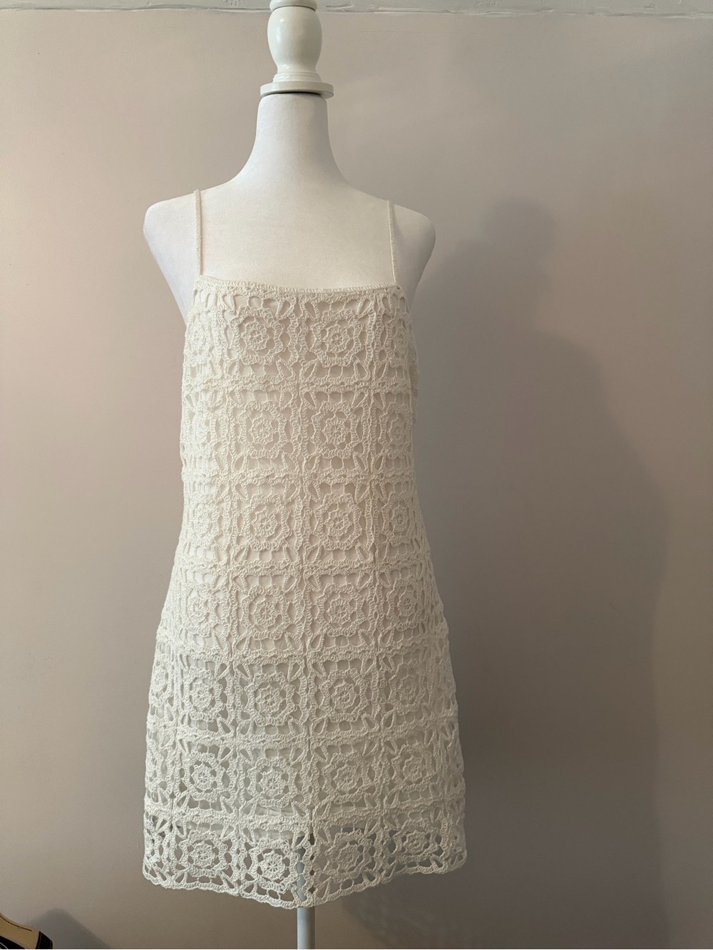 Zara White Crochet Square Lace Slip Dress